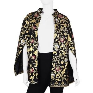 Jovie Black Hibiscus Motif Printed Batik Capelet Outerwear